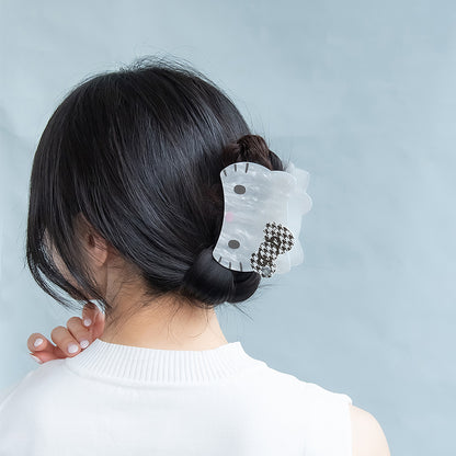 サンリオキャラクターズ ハローキティ 千鳥格子柄リボン はさむだけですぐカワイイ ビジューバンスクリップ
