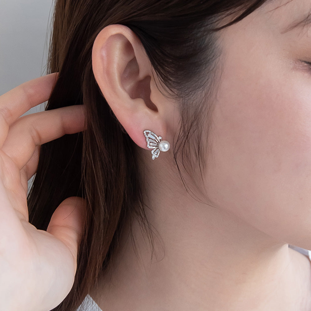 ピアス メタル ストーン バタフライ パール スタッドピアス