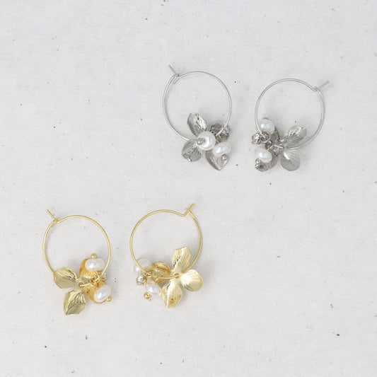 ピアス ニッケルフリー メタル フラワー パール フープピアス