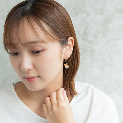 ピアス ニッケルフリー メタル フラワー パール フープピアス