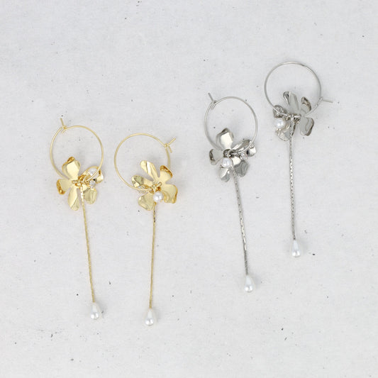 ピアス ニッケルフリー メタル フラワー パール フープピアス