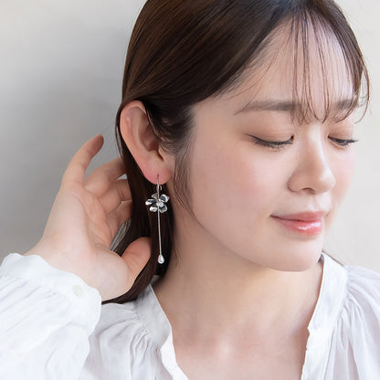 ピアス ニッケルフリー メタル フラワー パール フープピアス