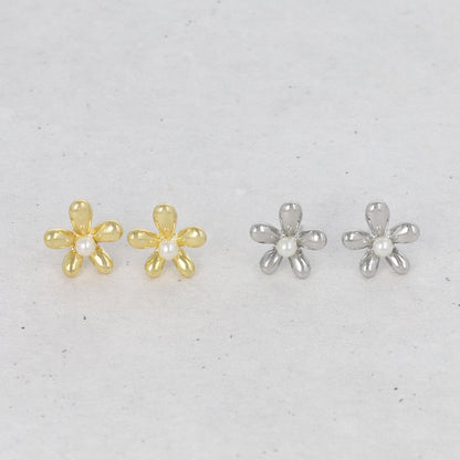 ピアス ニッケルフリー メタル フラワー パール ステンレスポスト スタッドピアス