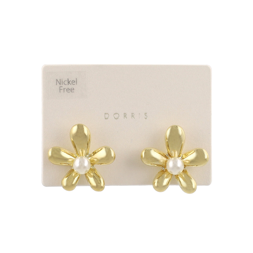 ピアス ニッケルフリー メタル フラワー パール ステンレスポスト スタッドピアス