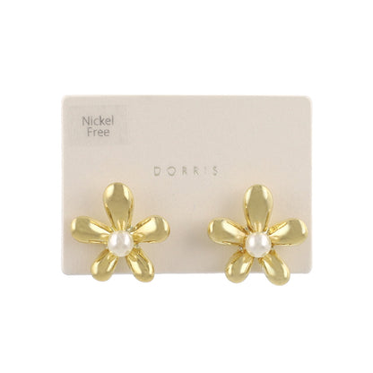 ピアス ニッケルフリー メタル フラワー パール ステンレスポスト スタッドピアス