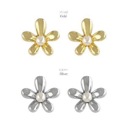 ピアス ニッケルフリー メタル フラワー パール ステンレスポスト スタッドピアス