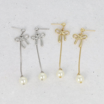 ピアス ニッケルフリー メタル リボン パール ステンレスポスト スタッドピアス