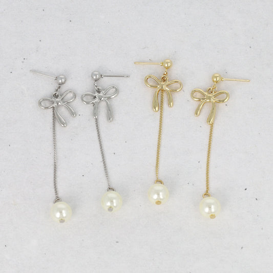 ピアス ニッケルフリー メタル リボン パール ステンレスポスト スタッドピアス