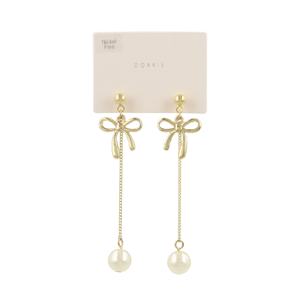 ピアス ニッケルフリー メタル リボン パール ステンレスポスト スタッドピアス