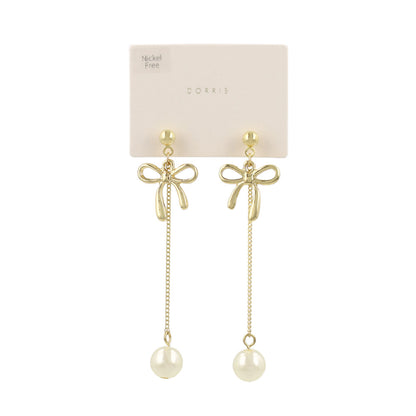 ピアス ニッケルフリー メタル リボン パール ステンレスポスト スタッドピアス