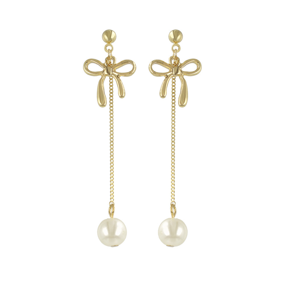 ピアス ニッケルフリー メタル リボン パール ステンレスポスト スタッドピアス