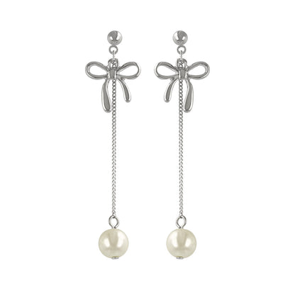 ピアス ニッケルフリー メタル リボン パール ステンレスポスト スタッドピアス