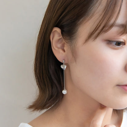 ピアス ニッケルフリー メタル ハート パール ステンレスポスト スタッドピアス