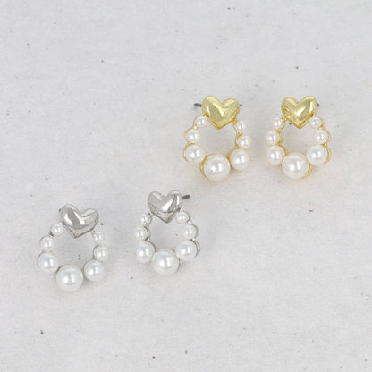 ピアス ニッケルフリー メタル ハート パール チタンポスト スタッドピアス