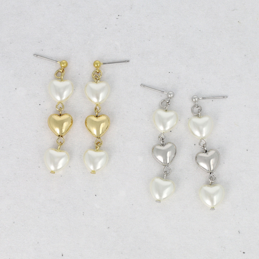 ピアス メタル ハート パール チタンポスト スタッドピアス