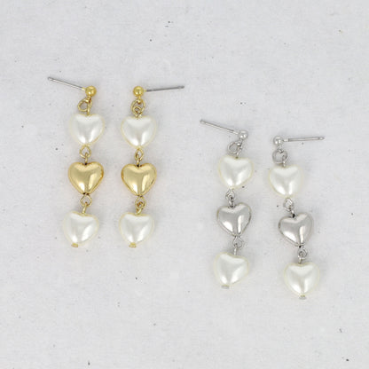 ピアス メタル ハート パール チタンポスト スタッドピアス