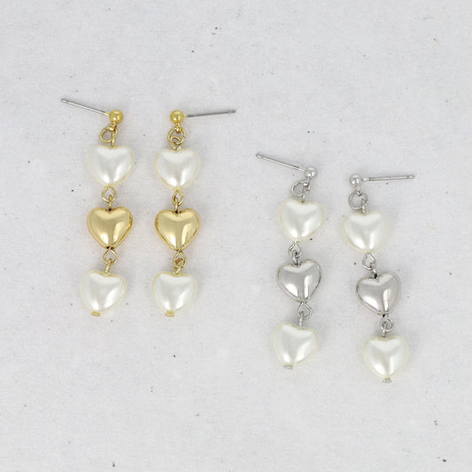 ピアス メタル ハート パール チタンポスト スタッドピアス