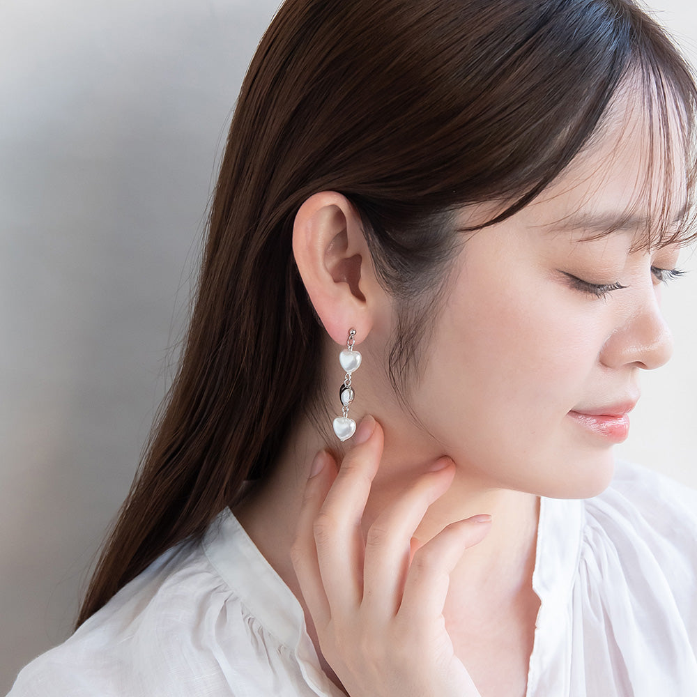 ピアス メタル ハート パール チタンポスト スタッドピアス