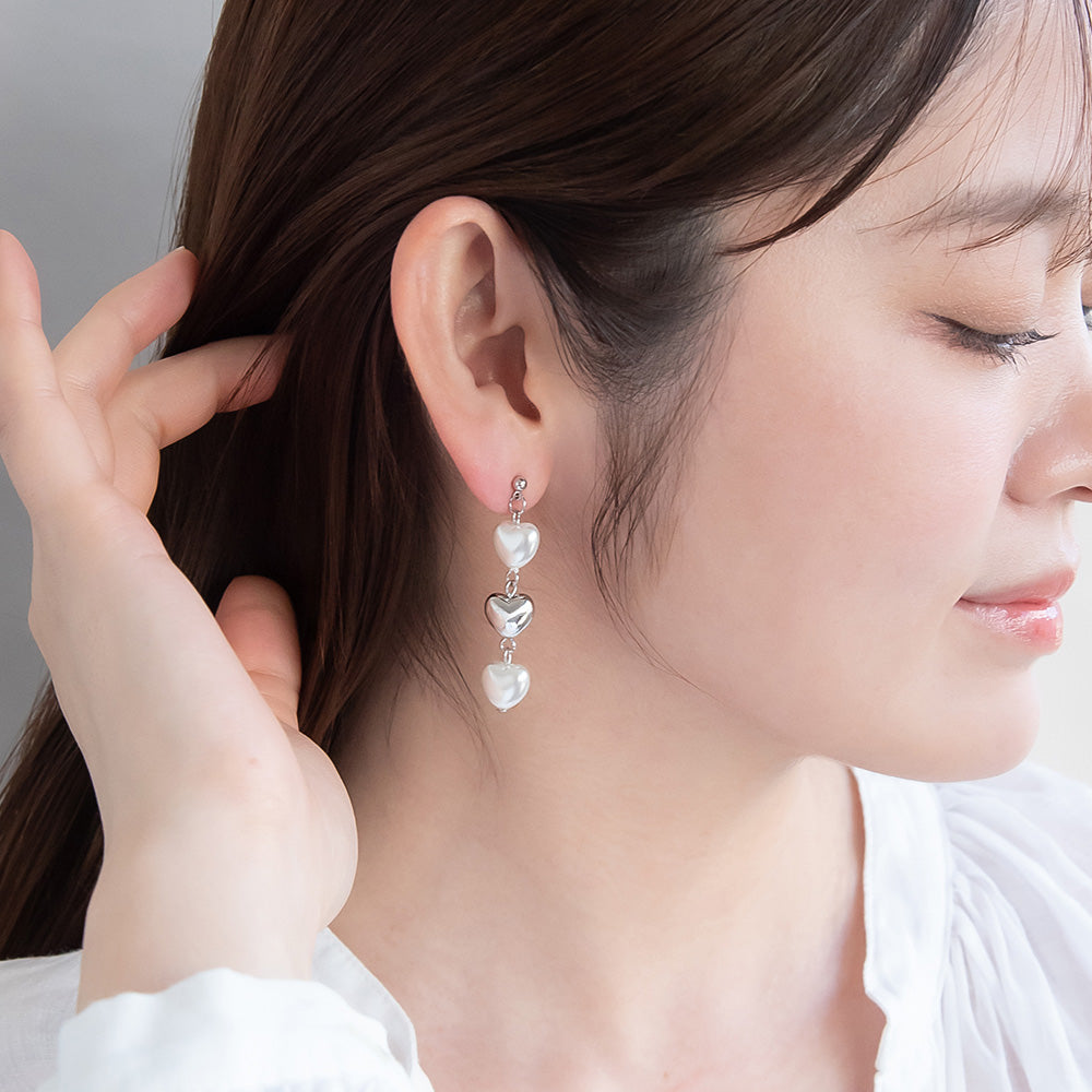 ピアス メタル ハート パール チタンポスト スタッドピアス