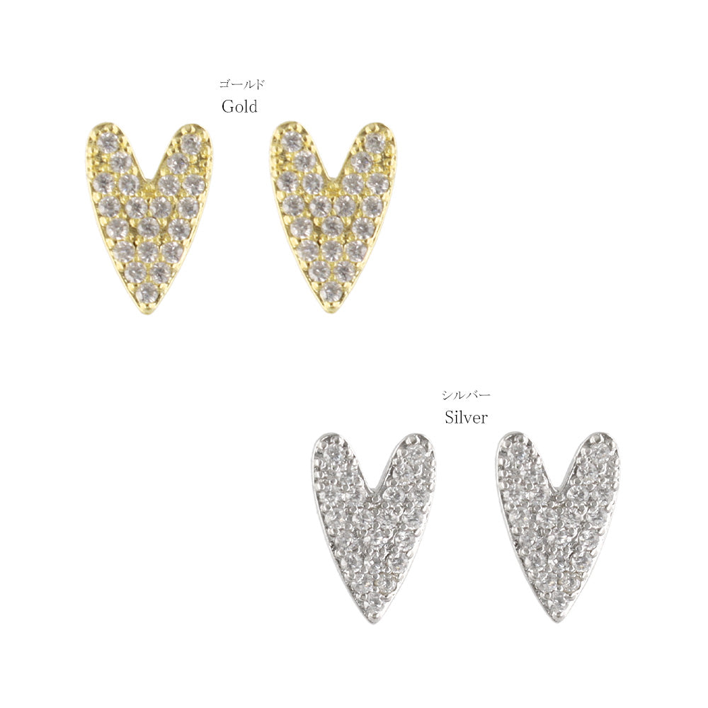 ピアス ニッケルフリー メタル ハート パヴェ キュービックジルコニア