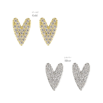 ピアス ニッケルフリー メタル ハート パヴェ キュービックジルコニア スタッドピアス