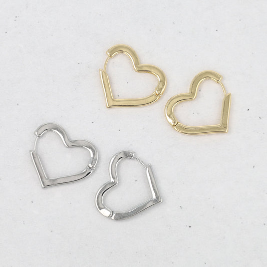 ピアス ニッケルフリー メタル ハート フープピアス
