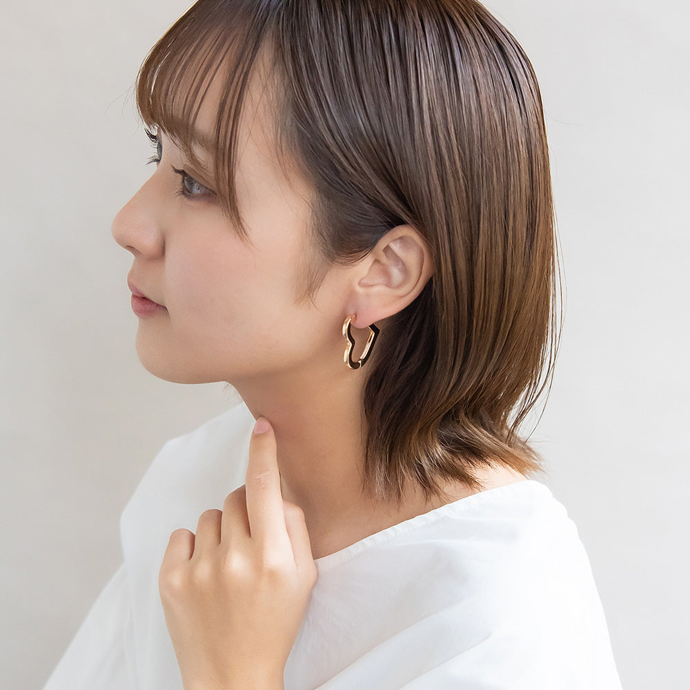 ピアス ニッケルフリー メタル ハート フープピアス