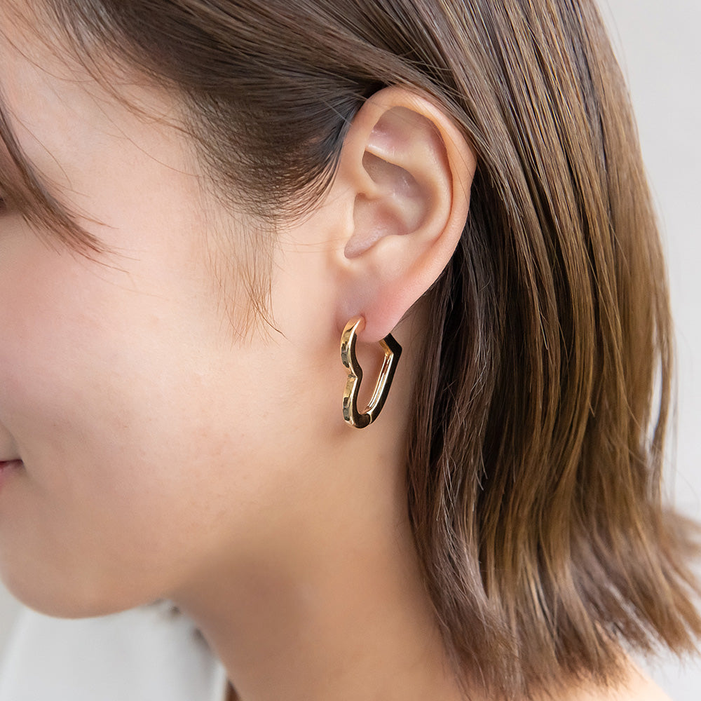 ピアス ニッケルフリー メタル ハート フープピアス