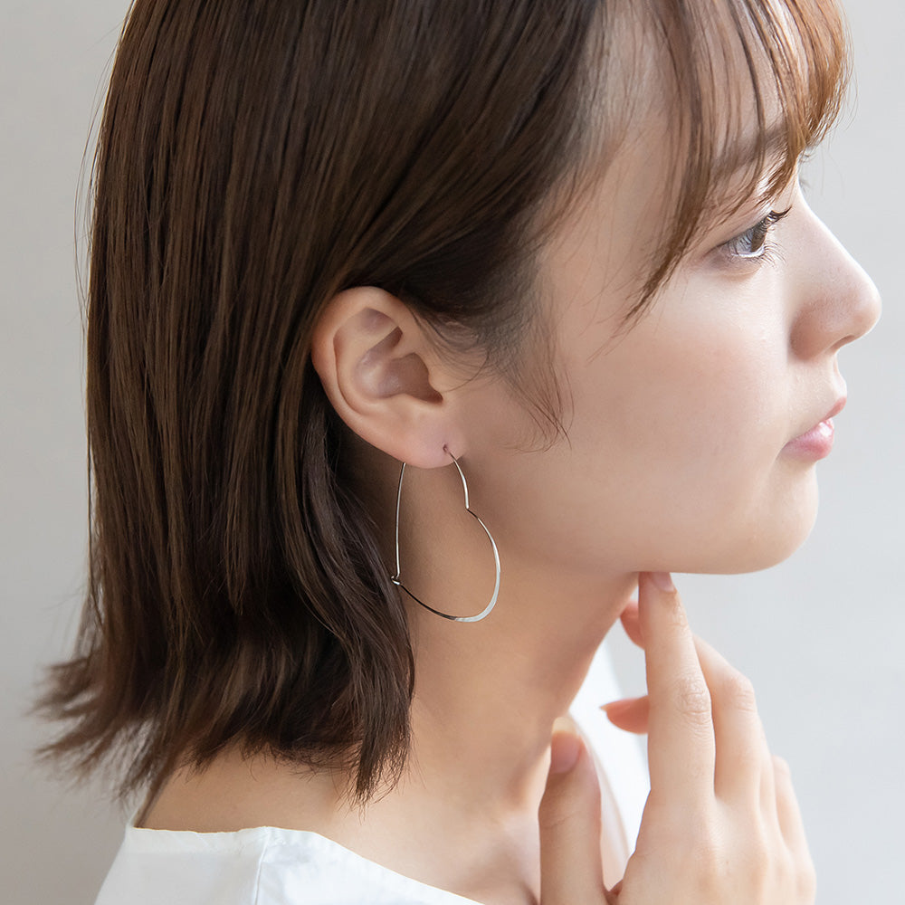 ピアス ニッケルフリー メタル ハート フープピアス