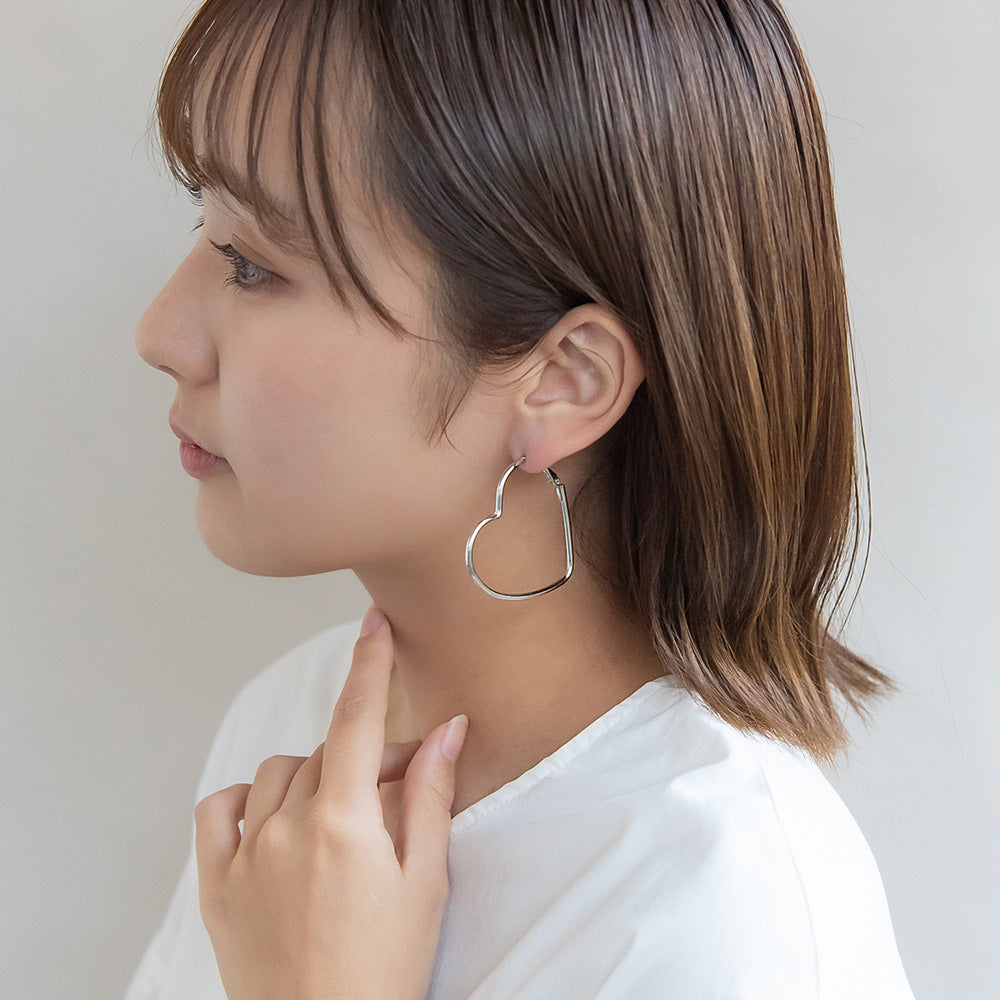 ピアス ニッケルフリー メタル ハート フープピアス