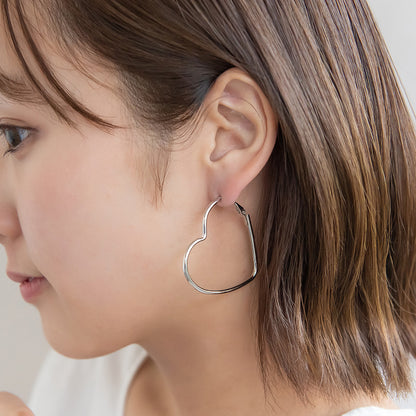 ピアス ニッケルフリー メタル ハート フープピアス