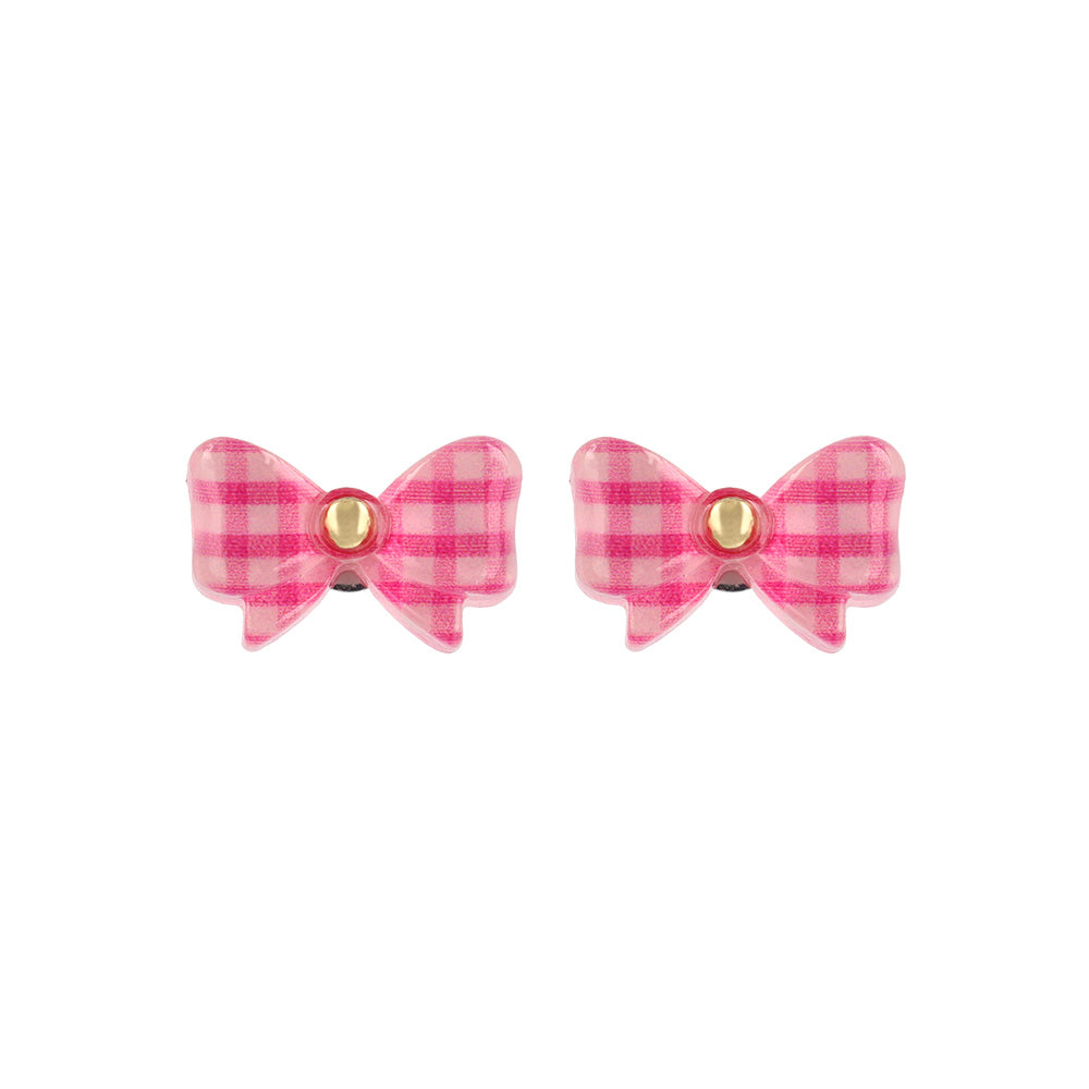 ピアス リボン チェック 柄 クリア カラー ビーズ チタンポスト スタッドピアス