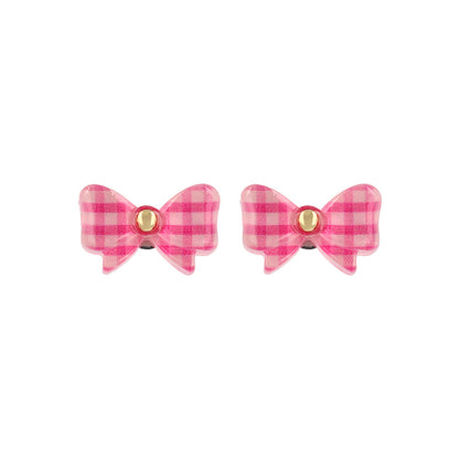 ピアス リボン チェック 柄 クリア カラー ビーズ チタンポスト スタッドピアス