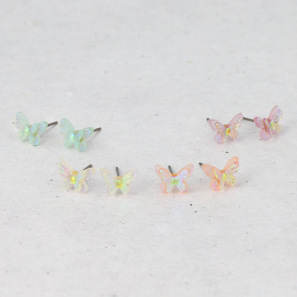 ピアス ミニ 蝶 オーロラ カラー チタンポスト スタッドピアス