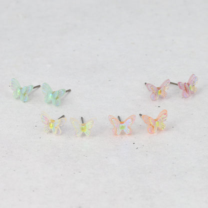 ピアス ミニ 蝶 オーロラ カラー チタンポスト スタッドピアス