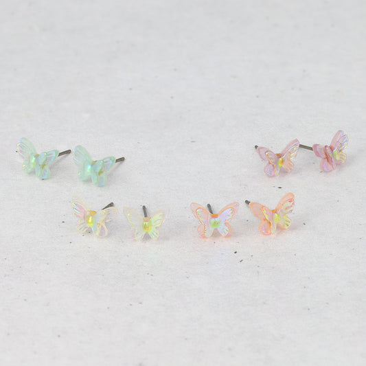 ピアス ミニ 蝶 オーロラ カラー チタンポスト スタッドピアス