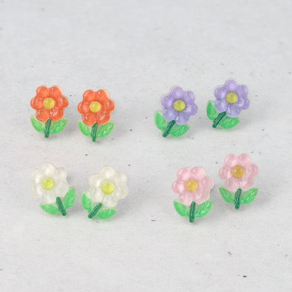 ピアス フラワー クリア バイカラー チタンポスト スタッドピアス
