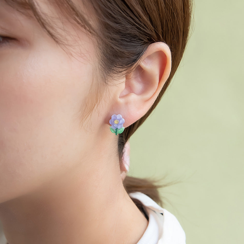 ピアス フラワー クリア バイカラー チタンポスト スタッドピアス