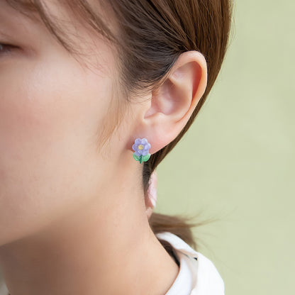 ピアス フラワー クリア バイカラー チタンポスト スタッドピアス