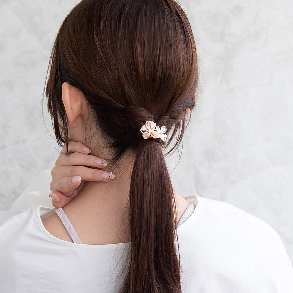ヘアゴム メタル 透かし ダブル フラワー マーブル カラー ヘアポニー