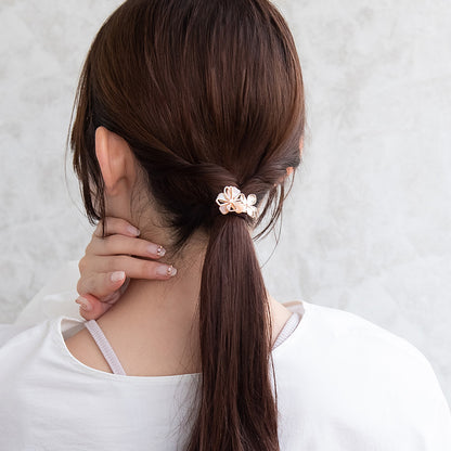 ヘアゴム メタル 透かし ダブル フラワー マーブル カラー ヘアポニー