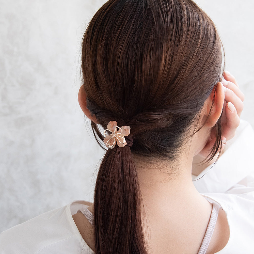 ヘアゴム メタル 透かし フラワー マーブル カラー ヘアポニー