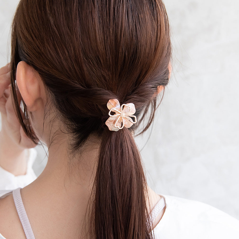 ヘアゴム メタル 透かし フラワー マーブル カラー ヘアポニー