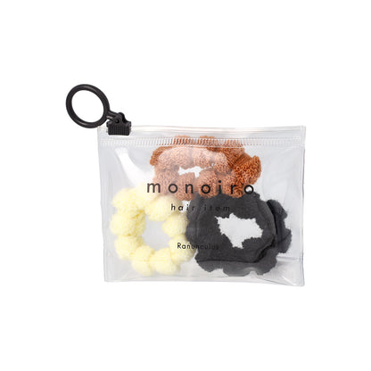 ヘアゴム monoiro カラー もこもこ ライン シームレス 3本セット クリアケース入り リングゴム