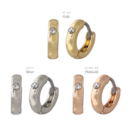 ピアス メタル ストーン 1粒 ワンタッチ キャッチレス サージカルステンレスポスト フープピアス