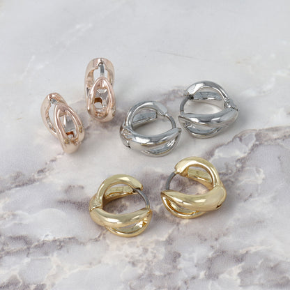 ピアス メタル ダブル ライン ワンタッチ キャッチレス サージカルステンレスポスト フープピアス