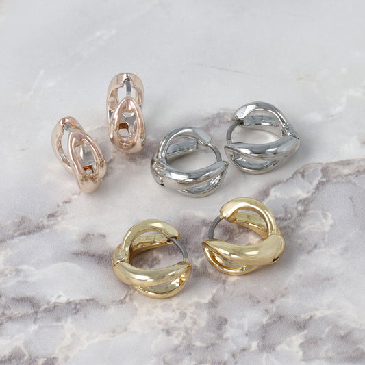 ピアス メタル ダブル ライン ワンタッチ キャッチレス サージカルステンレスポスト フープピアス