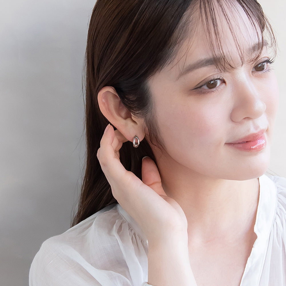 ピアス メタル ダブル ライン ワンタッチ キャッチレス サージカルステンレスポスト フープピアス