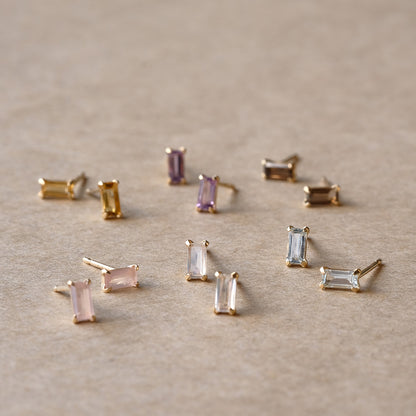 【elaia】ピアス K10 天然石 レクタングル スタッドピアス オリジナルボックス/巾着付き