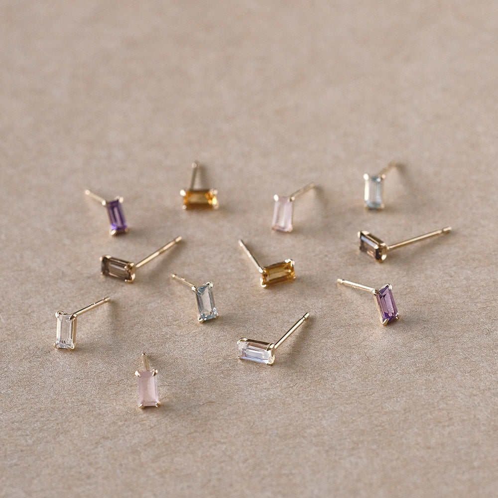 【elaia】ピアス K10 天然石 レクタングル スタッドピアス オリジナルボックス/巾着付き